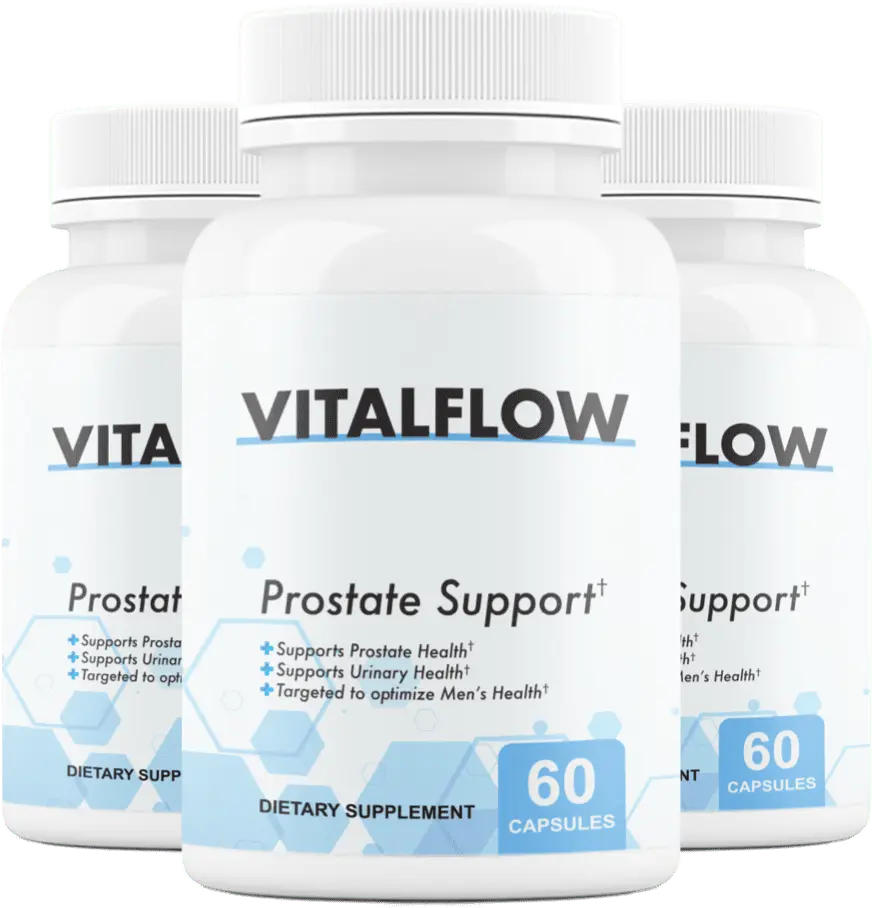 VitalFlow prostate support supplement bottle displayed with natural botanical ingredients